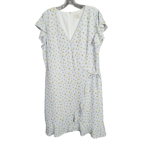 Loft Size 14 Dress Long Gingham Floral Flutter Sleeve Faux Wrap Ruffle Hem Lined - Picture 2 of 15